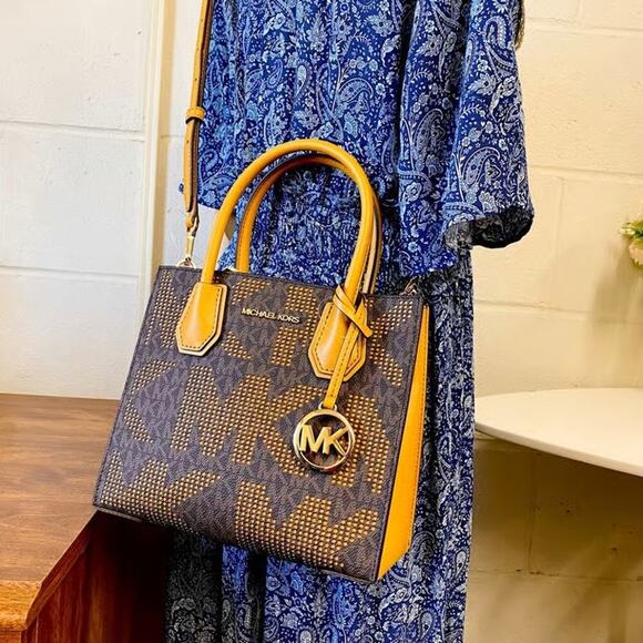 Michael Kors 35F1GM9M2I Mercer Medium Messenger Satchel Bag Signature Marigold - Picture 7 of 8